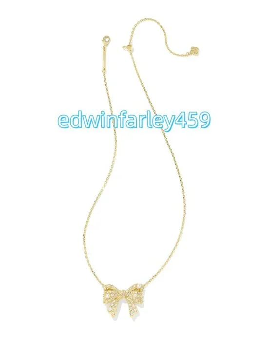 Krista Gold Bow Short Pendant Necklace in White - Picture 2 of 2